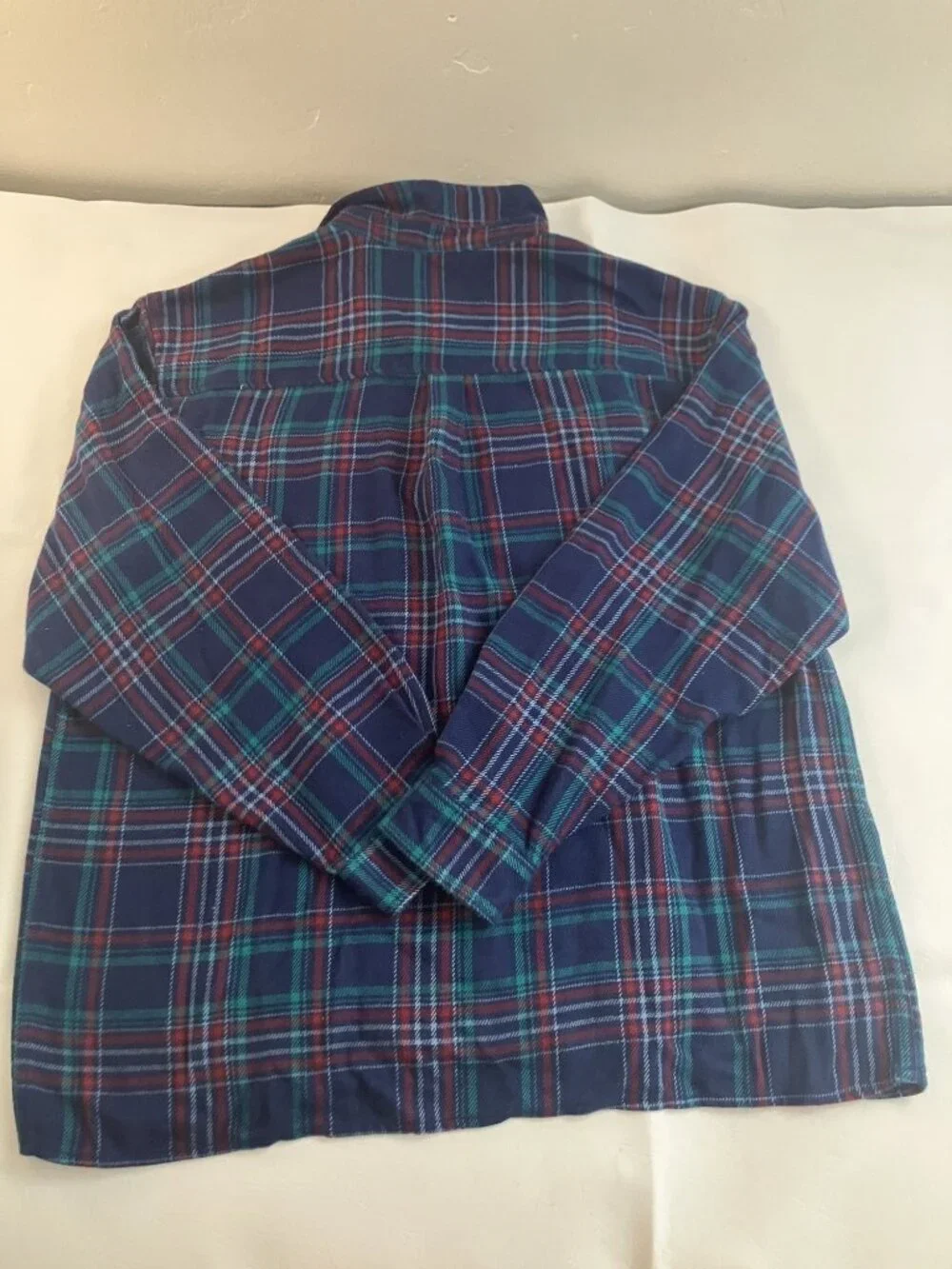 John Blair Mens XL Plaid Button-Up Shirt Navy Red Green Acrylic Polyester